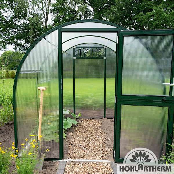 Arcus arched greenhouse with split hinged door
