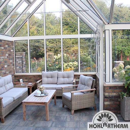 York TH garden living greenhouse with modern interior and seating area