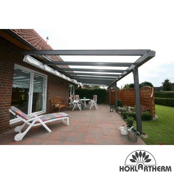 Ammerland patio roofi with almost flat glass surface